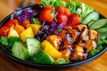 Salad Healthy, Fresh, and Vitamins depicted in a health-conscious meal where a colorful salad rich in vitamins and minerals is the main attraction