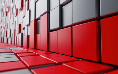 Wall Mural - abstract of red and gray geometric cubes creating a modern and dynamic pattern, perfect for backgrou