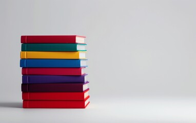 stack of colorful books on white background 