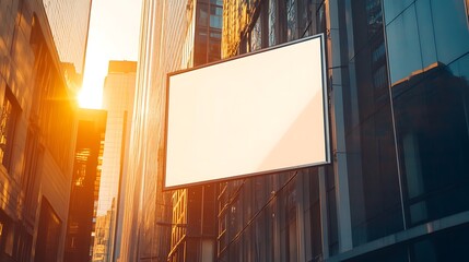 Wall Mural - blank billboard mounted on modern glass building