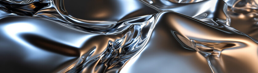 Wall Mural - abstract silver metallic surface with smooth, reflective, and fluid-like texture, creating a futuris