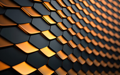 Wall Mural - abstract close-up of metallic hexagonal pattern with gradient lighting, showcasing an intricate and 
