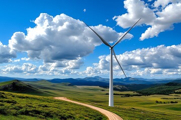 Fototapete - Clean energy efficiency is depicted in a minimalist design that focuses on the optimized performance of a wind turbine in a vast open field