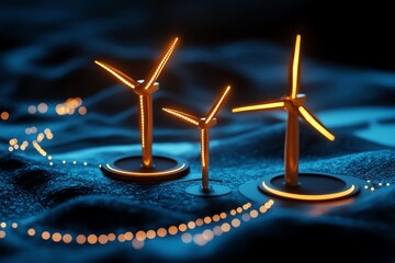 Poster - Clean energy facility blueprint is highlighted in a minimalist design showing the detailed layout and structure of a wind farm