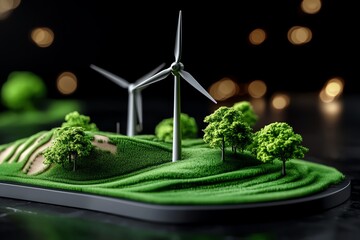 Fototapete - Clean energy facility blueprint is highlighted in a minimalist design showing the detailed layout and structure of a wind farm