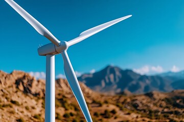 Fototapete - Clean energy output optimization is depicted in a minimalist design focusing on the efficiency of a wind turbine against a clear blue sky