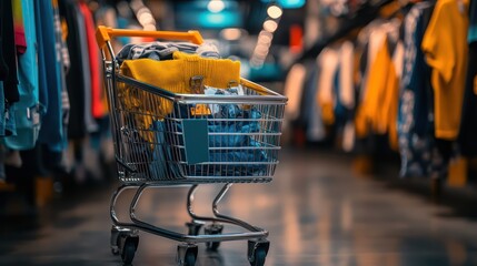 shopping cart in clothes shop