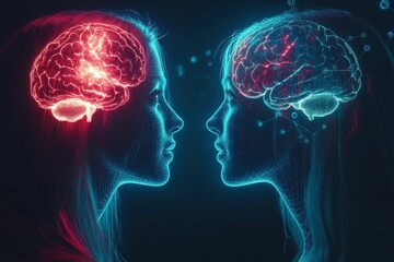 Canvas Print - Glowing Union A Bride and Groom with Glowing Brain Patterns Representing the Merging of Emotional and Intellectual Connection in Marriage