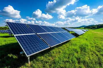 Fototapete - Clean energy structure and engineering are showcased in a minimalist blueprint focusing on the design and layout of a modern solar farm