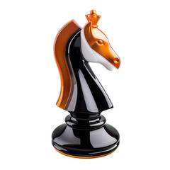 Elegant black and orange chess knight piece standing on a glossy base, perfect for strategic game and competition imagery.