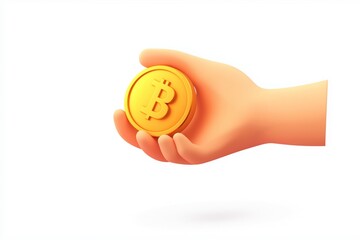 3D cartoon hand holding a coin isolated on background 