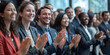 © VALUEINVESTOR - Multi ethnic group of business people clapping and smiling at a conference, generative AI