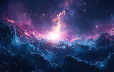Wall Mural - Stunning cosmic landscape with vibrant colors and stellar formations. Majestic view of the universe with galaxies, stars, and nebulas.