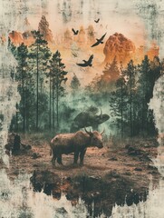 Wall Mural - nature is threatened as rare animals roam through areas cleared by deforestation, highlighting the o