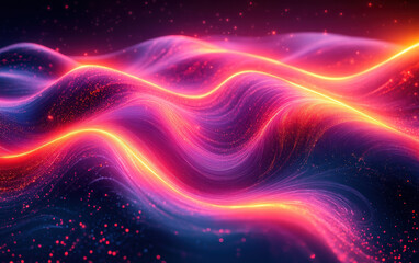 Canvas Print - Abstract digital waves illuminated with vibrant neon pink and purple lights, creating a futuristic and mesmerizing visual experience.