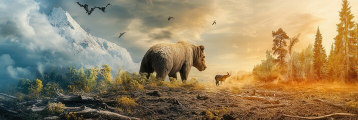 Wall Mural - forest destruction threatens rare wildlife, highlighting the dire consequences of habitat loss amids