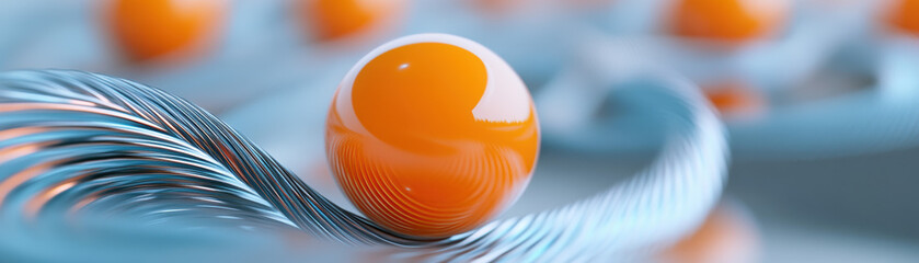 Wall Mural - a vivid, abstract image featuring an orange sphere set against a backdrop of dynamic, flowing blue l