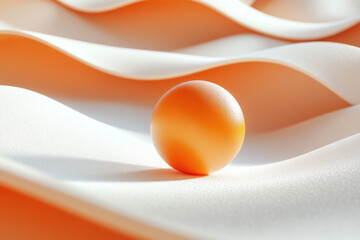 Wall Mural - abstract image of an orange sphere on a white textured wavy surface, blending minimalism with modern