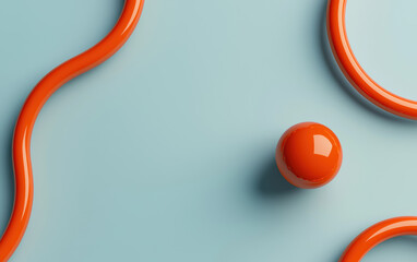 Wall Mural - abstract composition with a smooth orange sphere and wavy lines on a pastel blue background. modern 