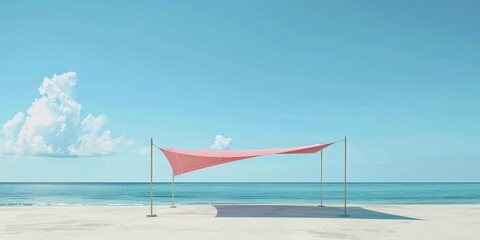 Canvas Print - Digital artwork featuring a sunshade on a beach at a tropical resort.