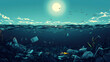 © Thiago - Trash contaminated ocean water under bright light highlighting pollution issue. Ocean. Illustration
