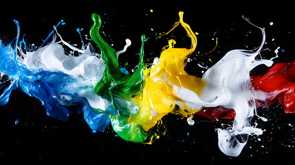 Abstract colorful paint splatter isolated on a black background.