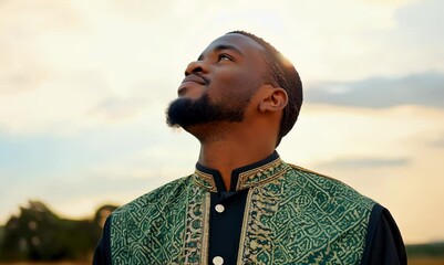 Poster - Contemplative Nigerian Man Gazing at the Sky