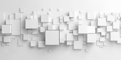 Wall Mural - 3D abstract geometric cubes on a white background. Abstract artwork of 3D rendering artwork of cube or geometric shapes popping out from wall. Digital artwork for architectural design. AIG51.