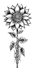 Tribal Sunflower flower Tattoo very simple traditional tattoo flash styles illustration