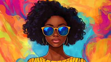 Wall Mural - Black Woman with Sunglasses and Abstract Background