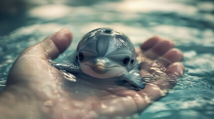 Poster - Baby Dolphin in Hand  Close Up  Ocean Water  Marine Life  Wildlife Photography