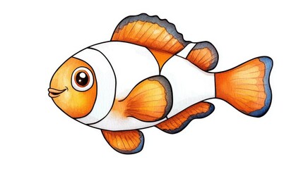 Wall Mural - Adorable clownfish clipart in bright orange and white, perfect for aquaticthemed projects with a fun watercolor twist.