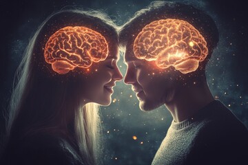 Sticker - Neural Connection A Couple Sharing an Intimate Cognitive and Emotional Bond through a Radiant Brain Visualization in a Warm Setting