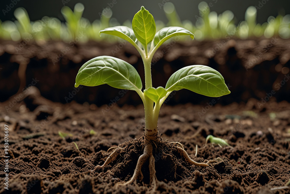 Young Plant with Visible Roots Underground Capturing Early Stages of ...