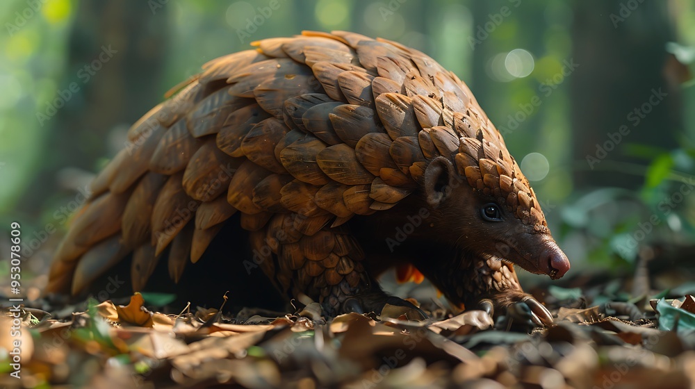 Pangolin rolling into a defensive ball on the forest floor, its armor ...