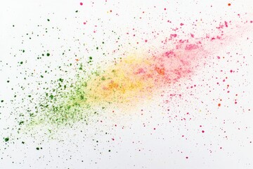 Wall Mural - A white background with pink, green, and yellow holi powder splattered across