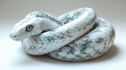 3D animation of infinity symbol with white snake skin texture on a white background, 3D render, abstract moving video of dragon scales texture.