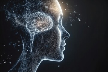 Wall Mural - Surreal Digital Art of a Female Profile with a Neural Brain Pattern Highlighting the Complexity of Cognitive Processes