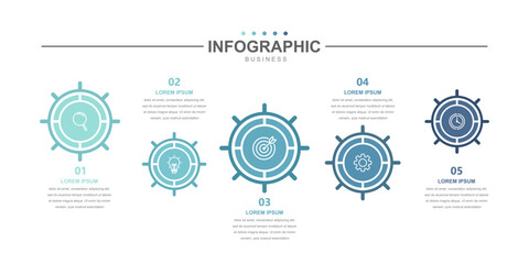 infographic elements template, business concept and 5 options, workflow layout, Circle, blue, icons, diagram, report, web design. Creative, vector, illustration.