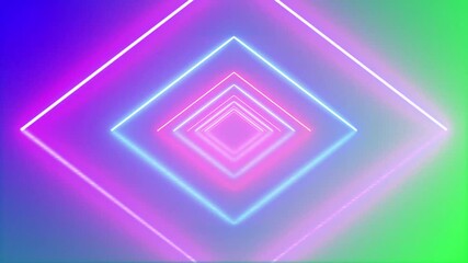 Wall Mural - 3d neon glowing abstract rainbow square box tunnel in lgbt pride colors. disco music futuristic cybe