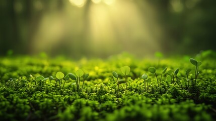 Wall Mural - a field of green grass with sunlight shining on it. the grass is lush and full, creating a peaceful 
