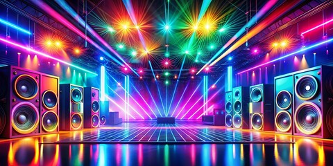 Vibrant audio visual experience with colorful lights and sound effects