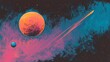 © ikkilostd - A vibrant cosmic landscape featuring colorful planets and a streaking comet in deep space.