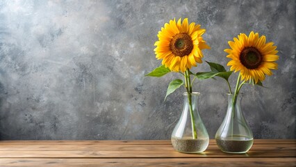 Wall Mural - Two vases with sunflowers on a table