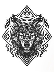 Wall Mural - Werewolf head very simple traditional tattoo flash styles illustration