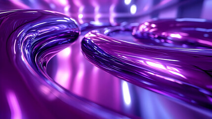 Abstract Purple and Blue Shiny Metallic Curves - 3D Render