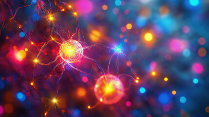 Sticker - A colorful image of neurons with a blue background