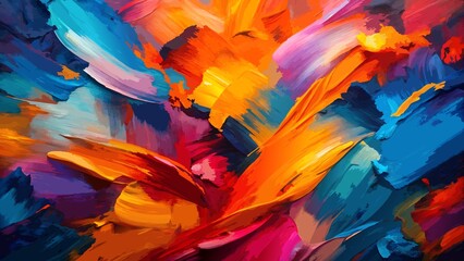 Painterly texture abstract background using bold bright brushstrokes with a contrasting color palette