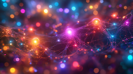 Canvas Print - A colorful, abstract image of a string of lights with a purple and orange hue