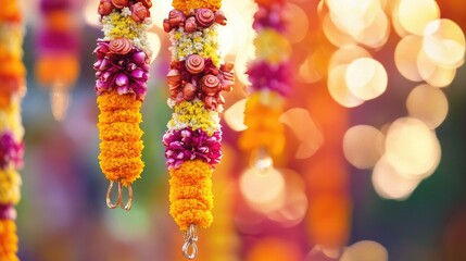 Vibrant Hindu temple festival decorations with space for text. Celebration of divinity.